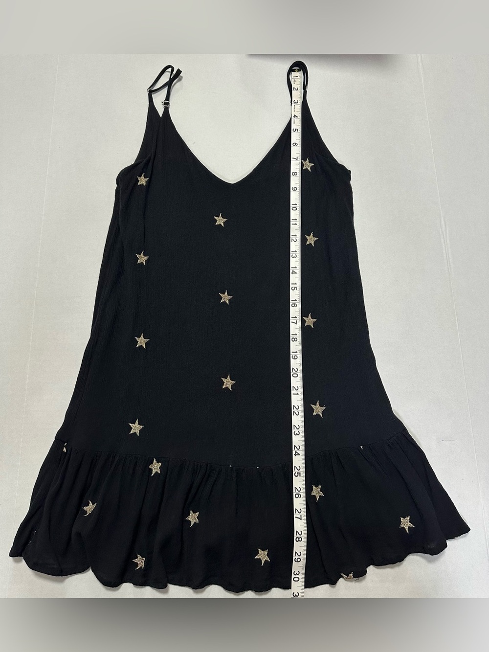 Storia S Black & Gold Stars Mini Dress Breezy Witchy Whimsigoth Ethereal Shift - Picture 7 of 12
